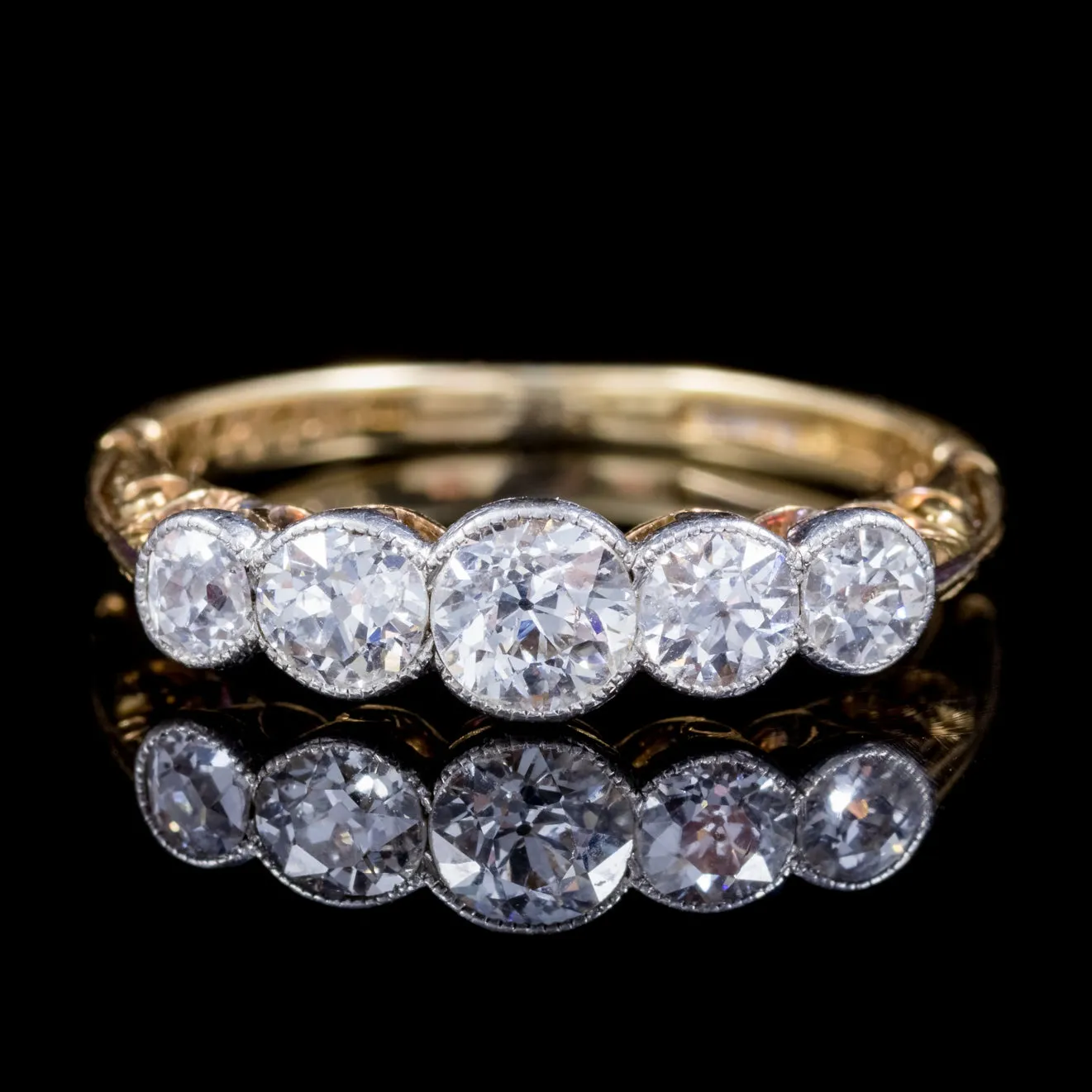 Antique Edwardian 1Ct Diamond Five Stone Ring 18Ct Gold Dated 1910