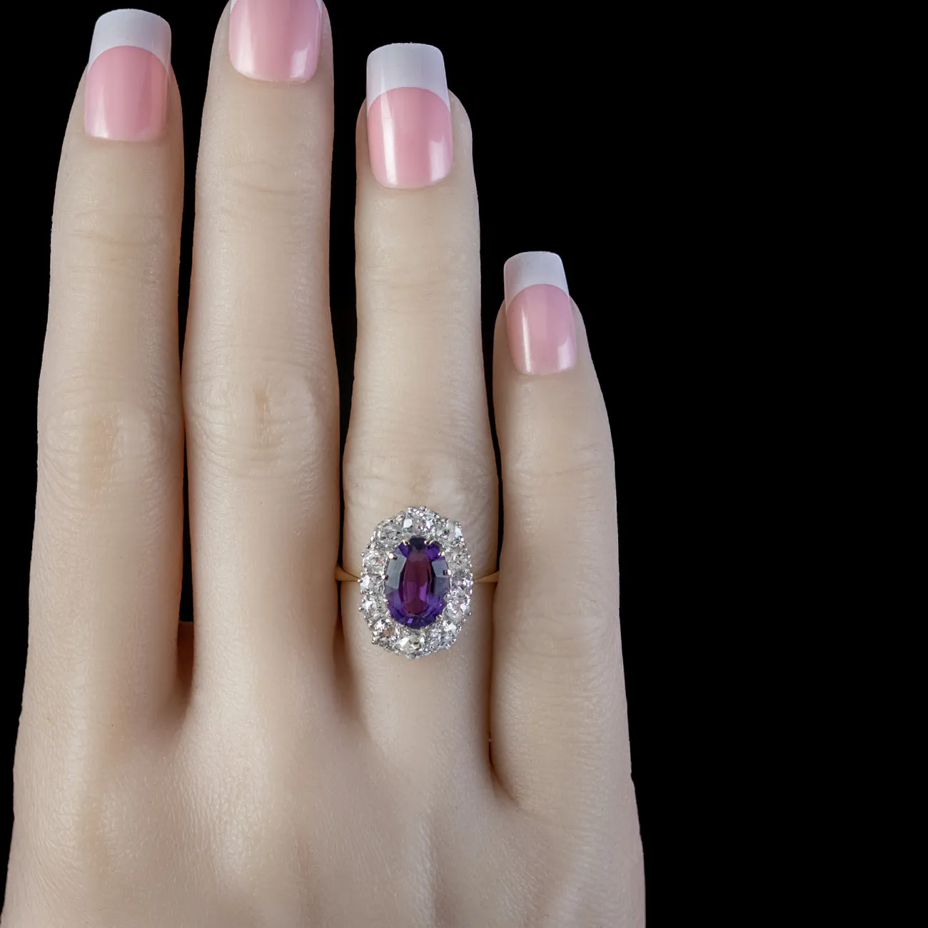 Antique Edwardian Amethyst Diamond Cluster Ring 2.5ct Amethyst With Box