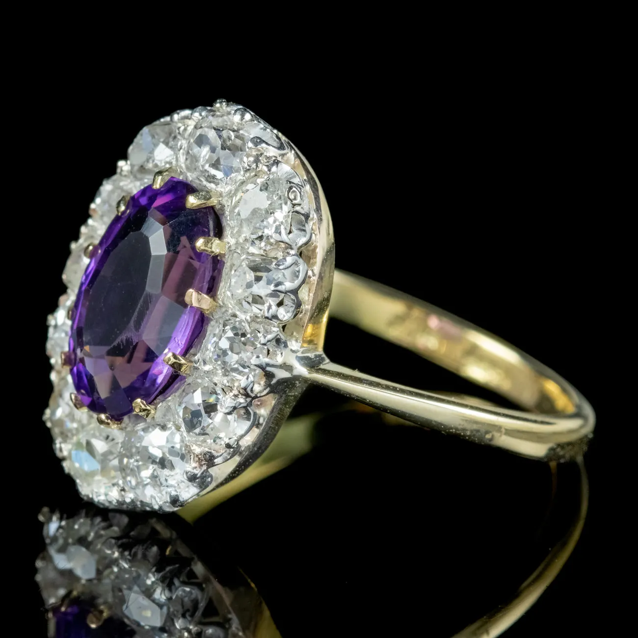 Antique Edwardian Amethyst Diamond Cluster Ring 2.5ct Amethyst With Box