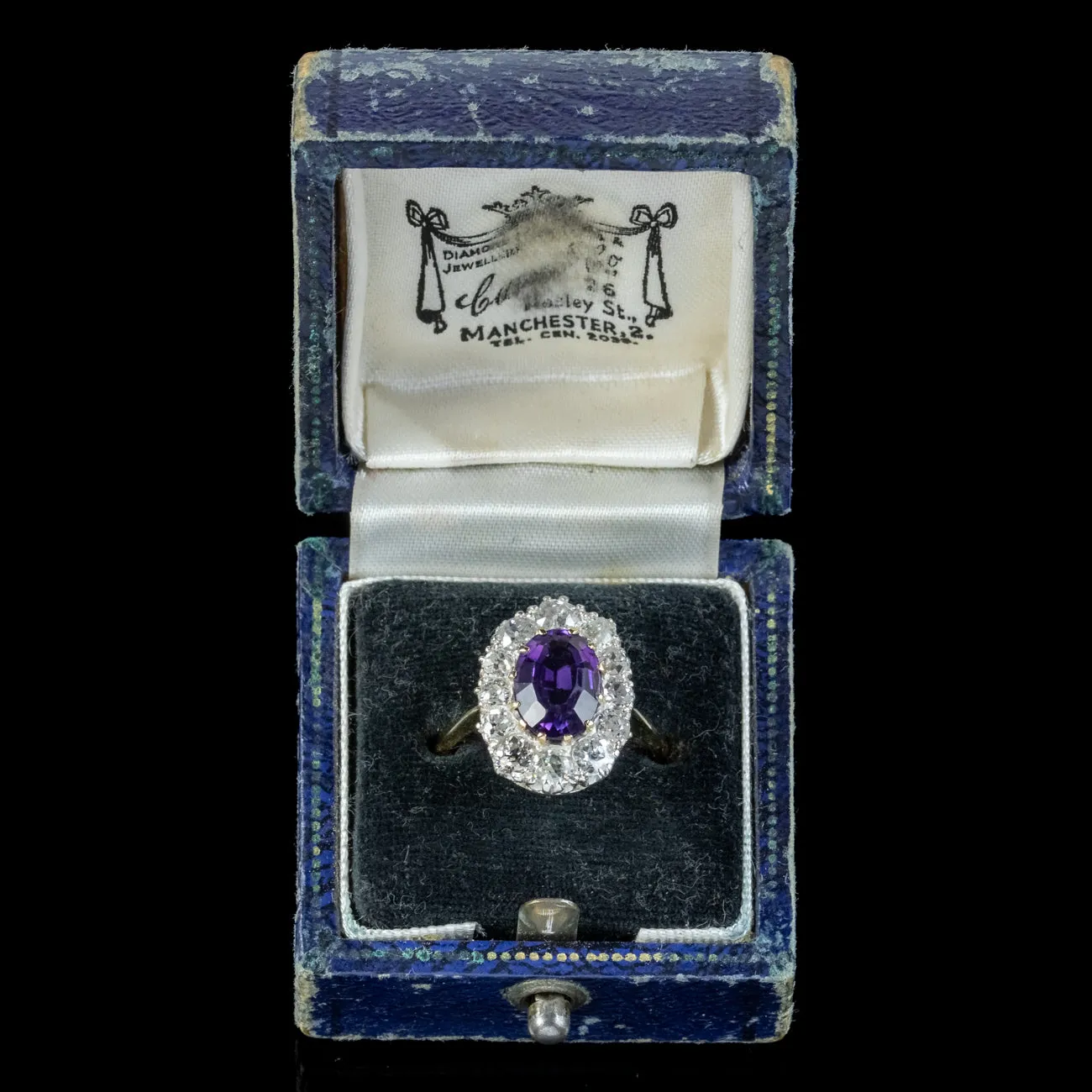 Antique Edwardian Amethyst Diamond Cluster Ring 2.5ct Amethyst With Box