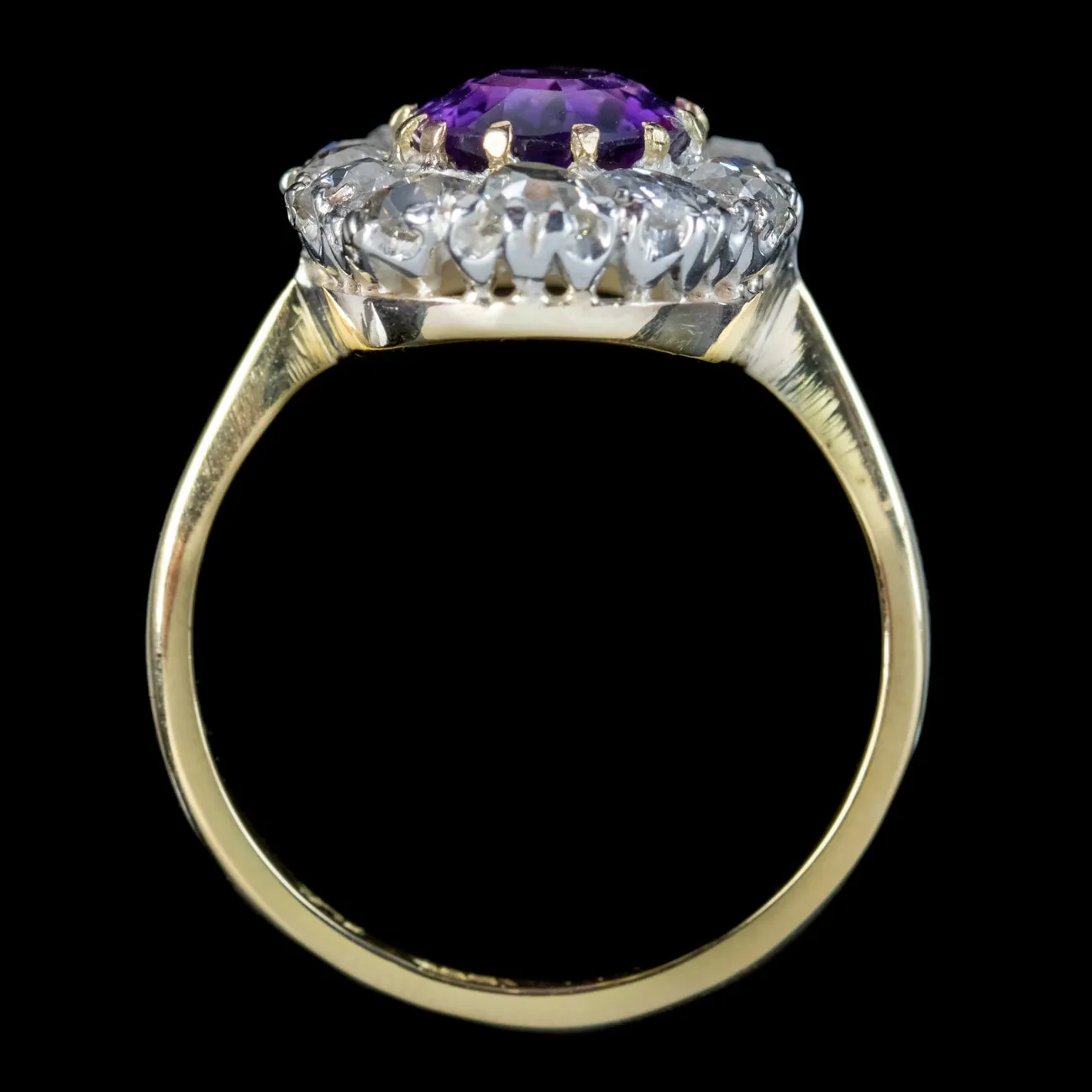 Antique Edwardian Amethyst Diamond Cluster Ring 2.5ct Amethyst With Box