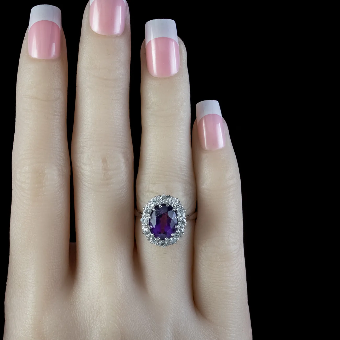 Antique Edwardian Amethyst Diamond Cluster Ring 2.80ct Amethyst Circa 1910