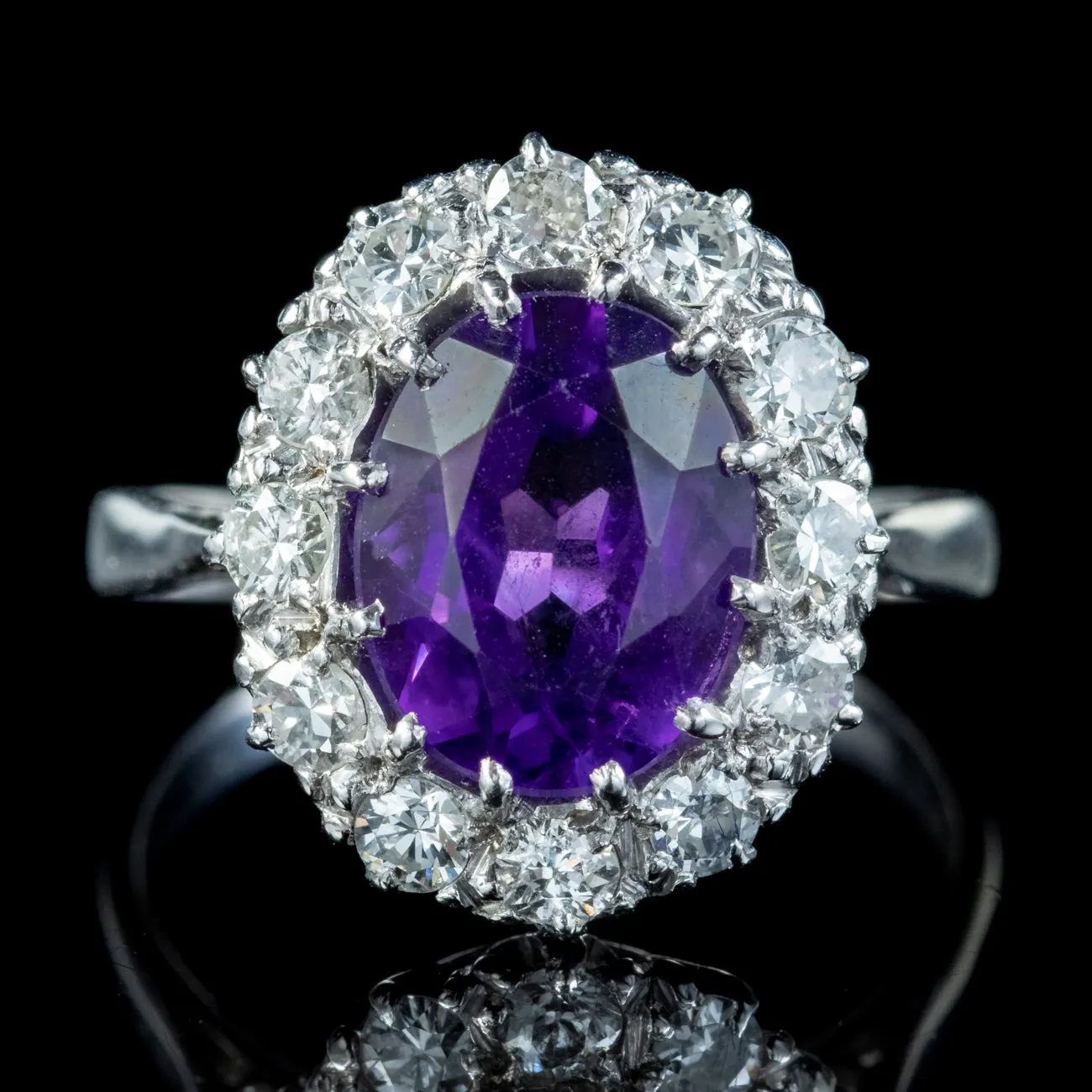 Antique Edwardian Amethyst Diamond Cluster Ring 2.80ct Amethyst Circa 1910