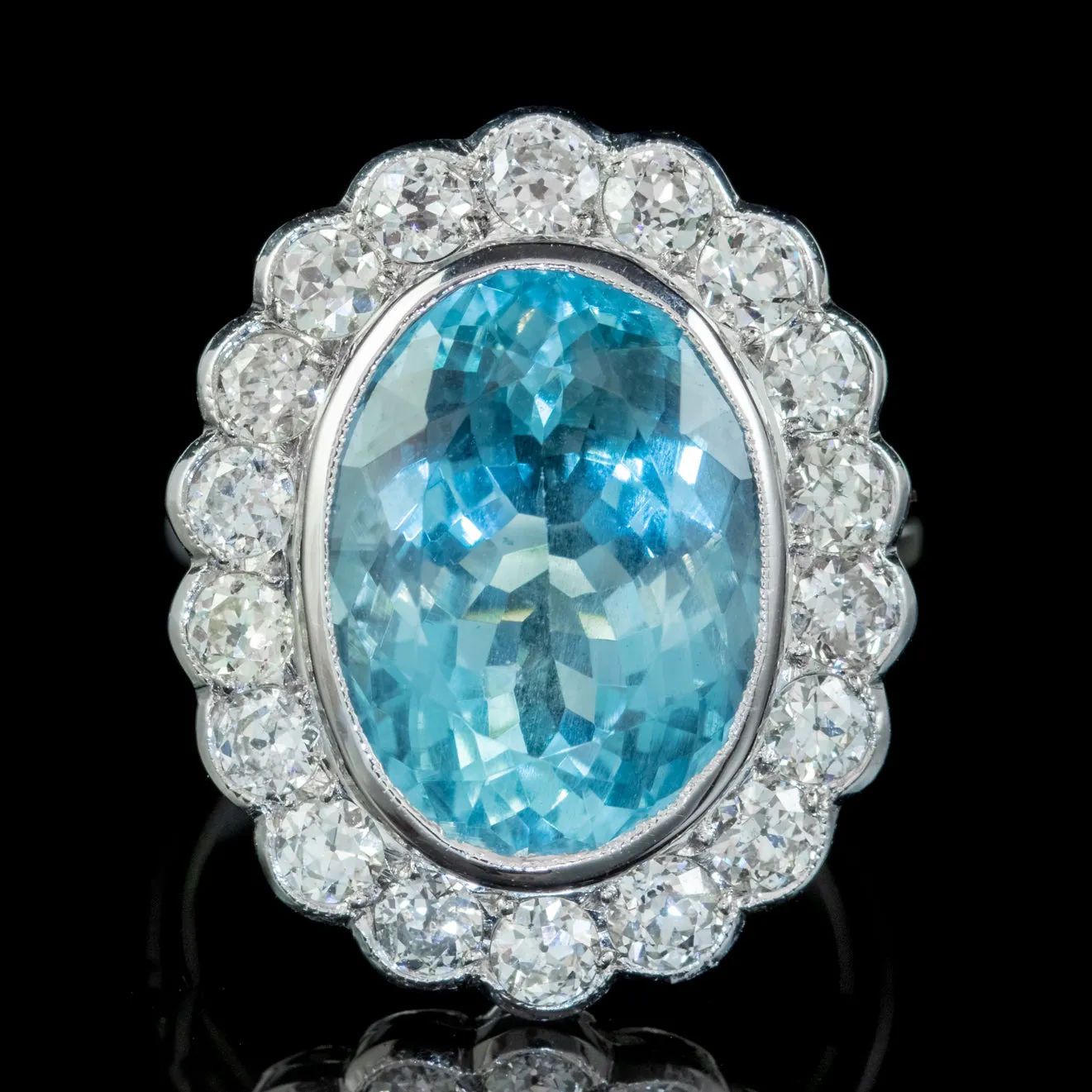 Antique Edwardian Aquamarine Cocktail Ring 18ct Gold 2ct Of Diamond 6ct Natural Aqua With Cert Circa 1918