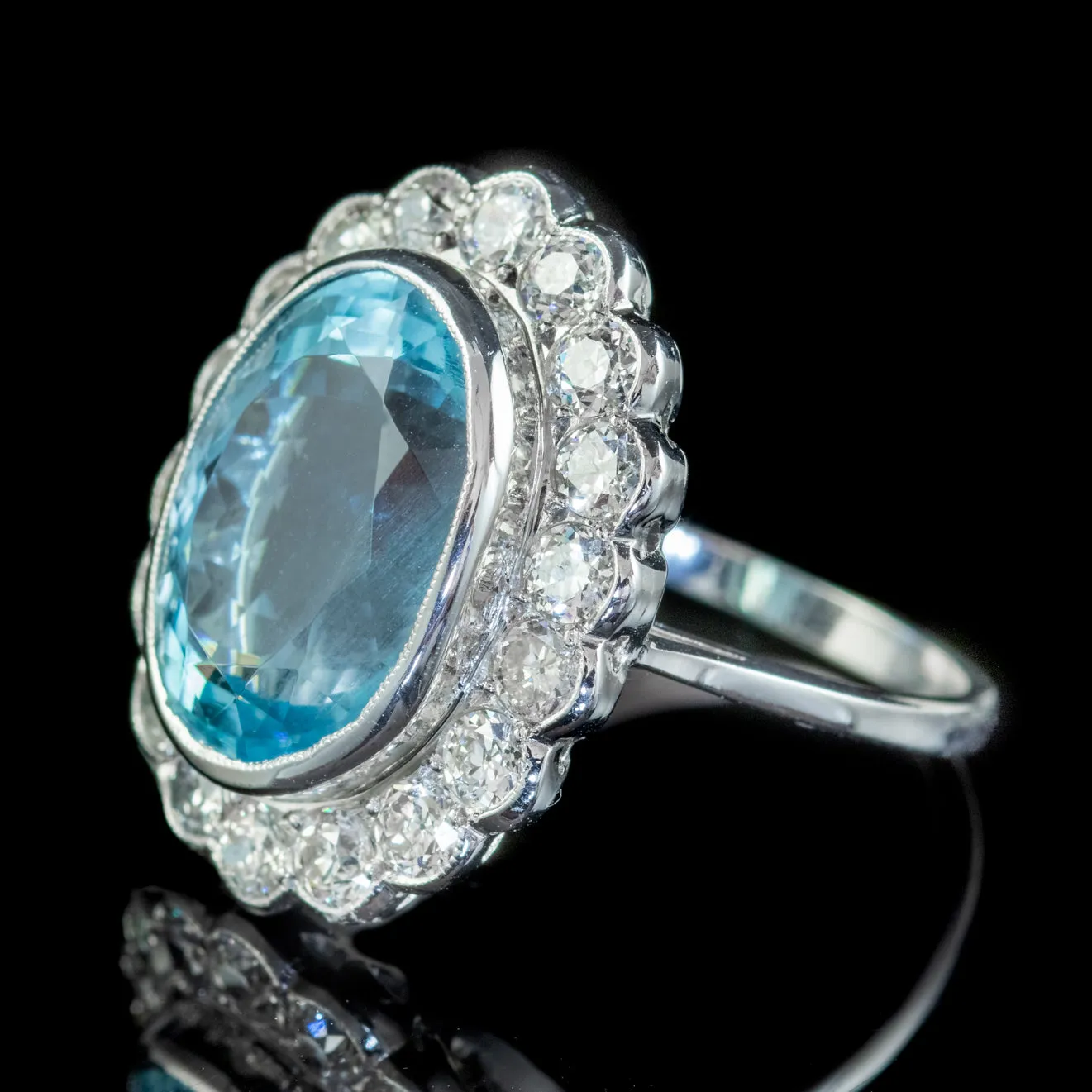 Antique Edwardian Aquamarine Cocktail Ring 18ct Gold 2ct Of Diamond 6ct Natural Aqua With Cert Circa 1918