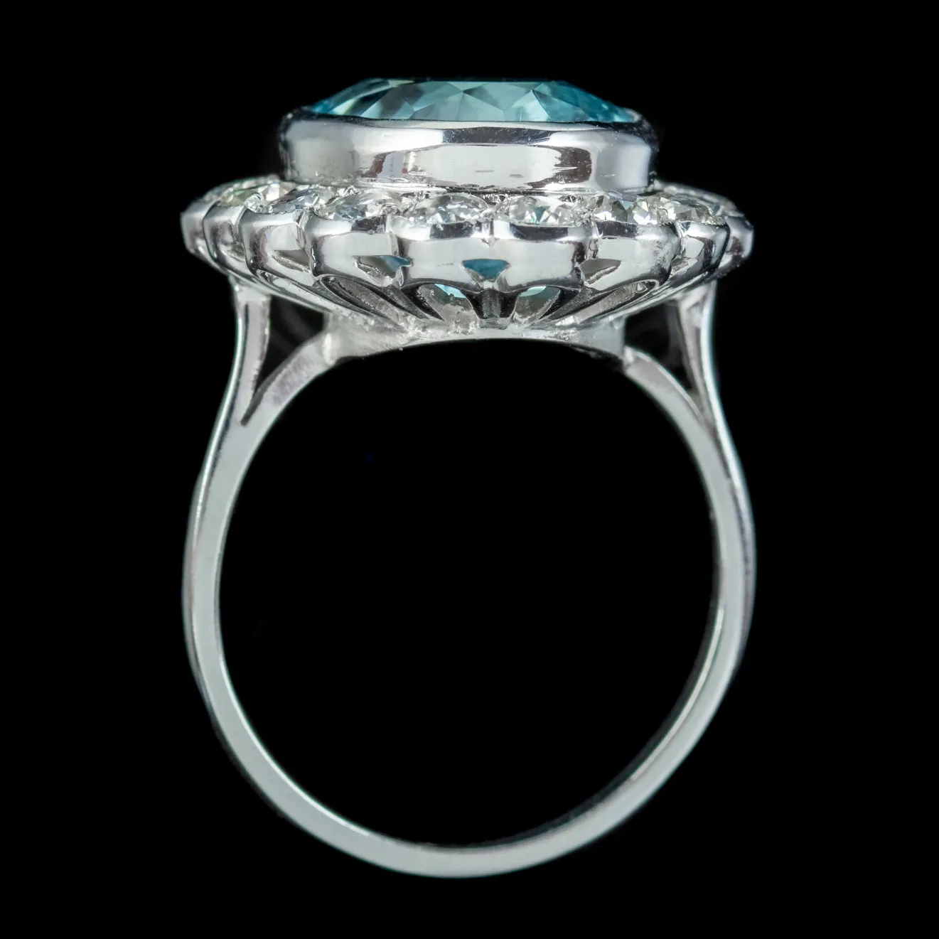 Antique Edwardian Aquamarine Cocktail Ring 18ct Gold 2ct Of Diamond 6ct Natural Aqua With Cert Circa 1918