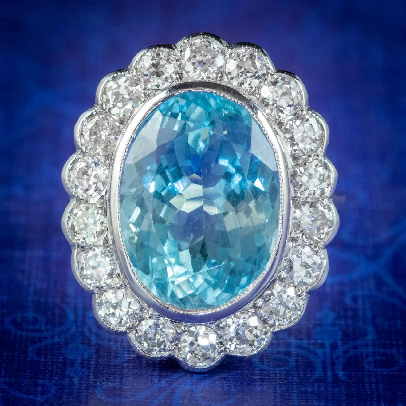 Antique Edwardian Aquamarine Cocktail Ring 18ct Gold 2ct Of Diamond 6ct Natural Aqua With Cert Circa 1918