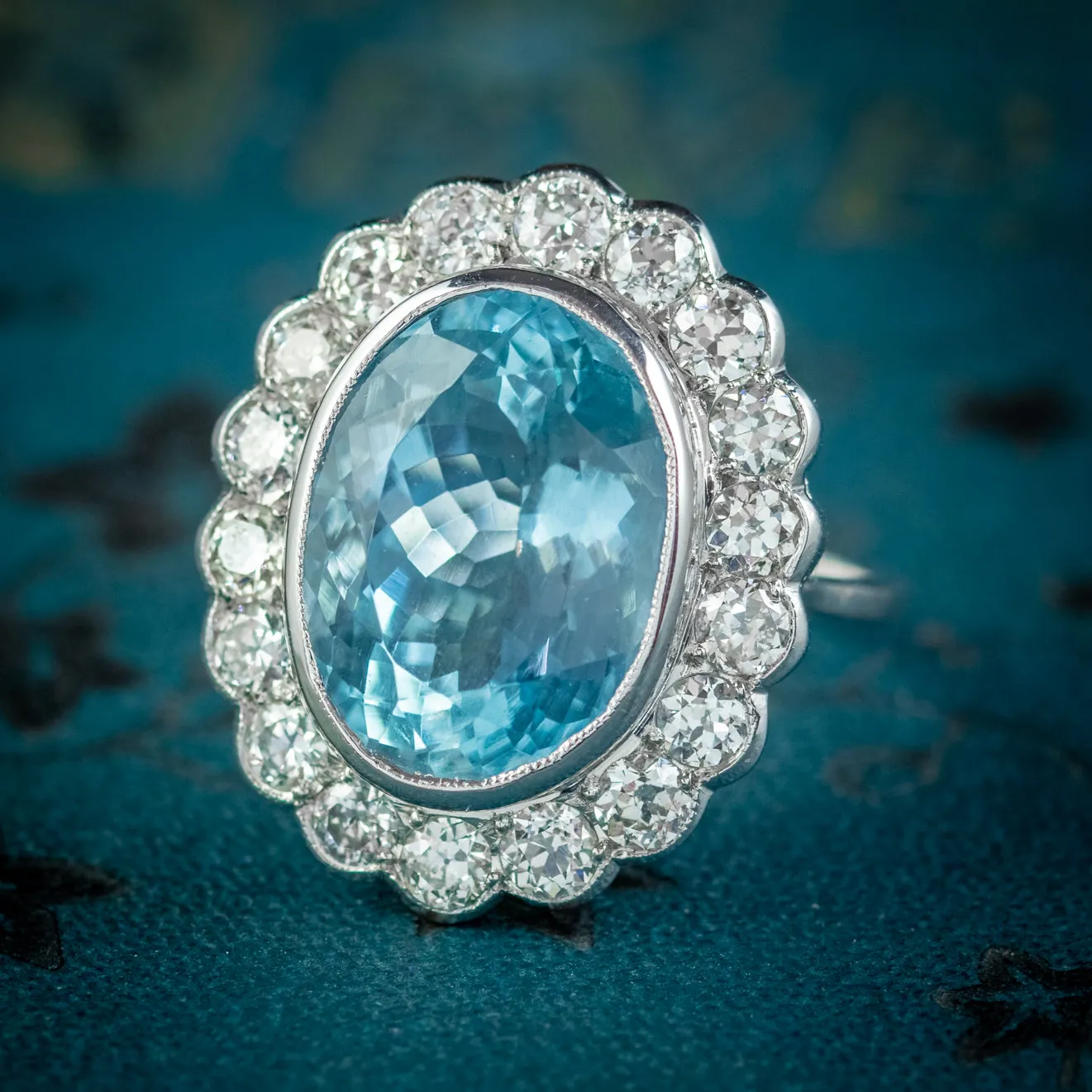 Antique Edwardian Aquamarine Cocktail Ring 18ct Gold 2ct Of Diamond 6ct Natural Aqua With Cert Circa 1918