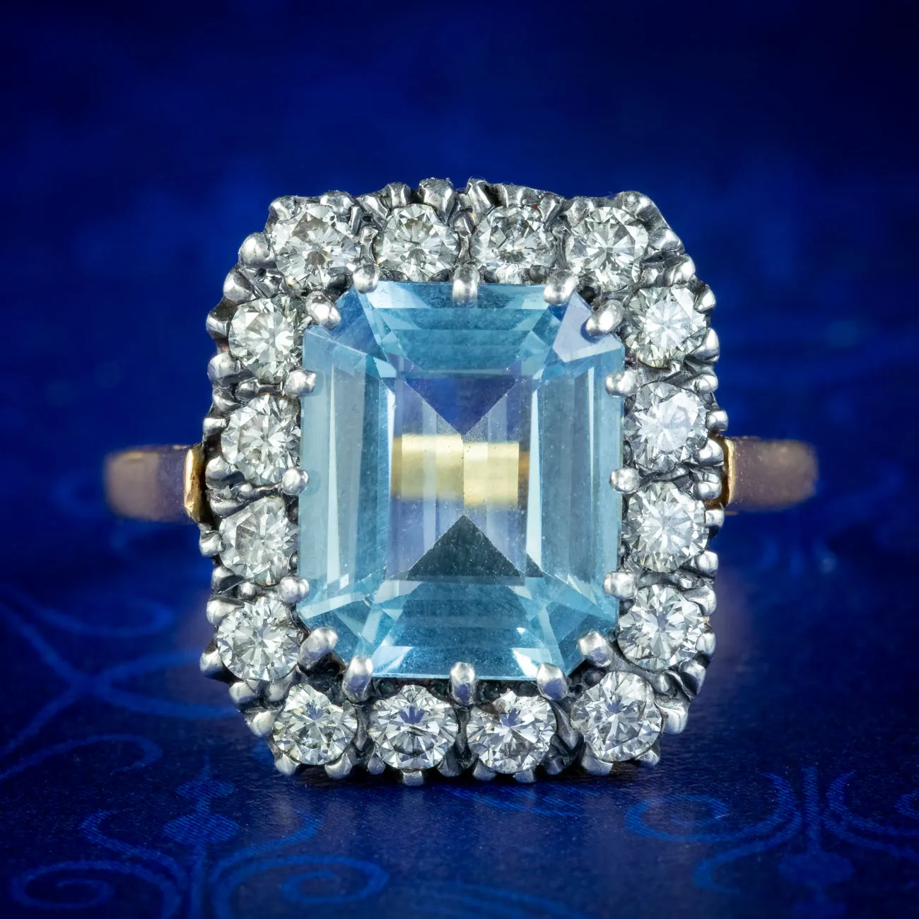 Antique Edwardian Aquamarine Diamond Cluster Ring 4ct Aqua