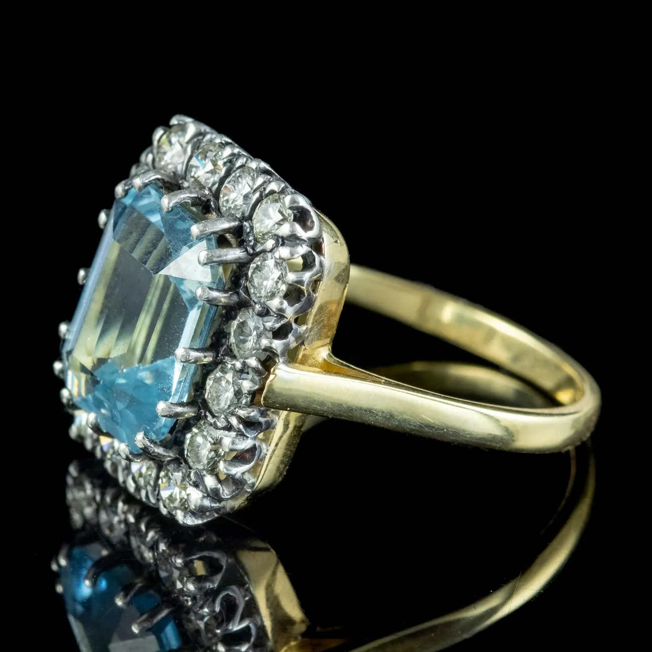 Antique Edwardian Aquamarine Diamond Cluster Ring 4ct Aqua