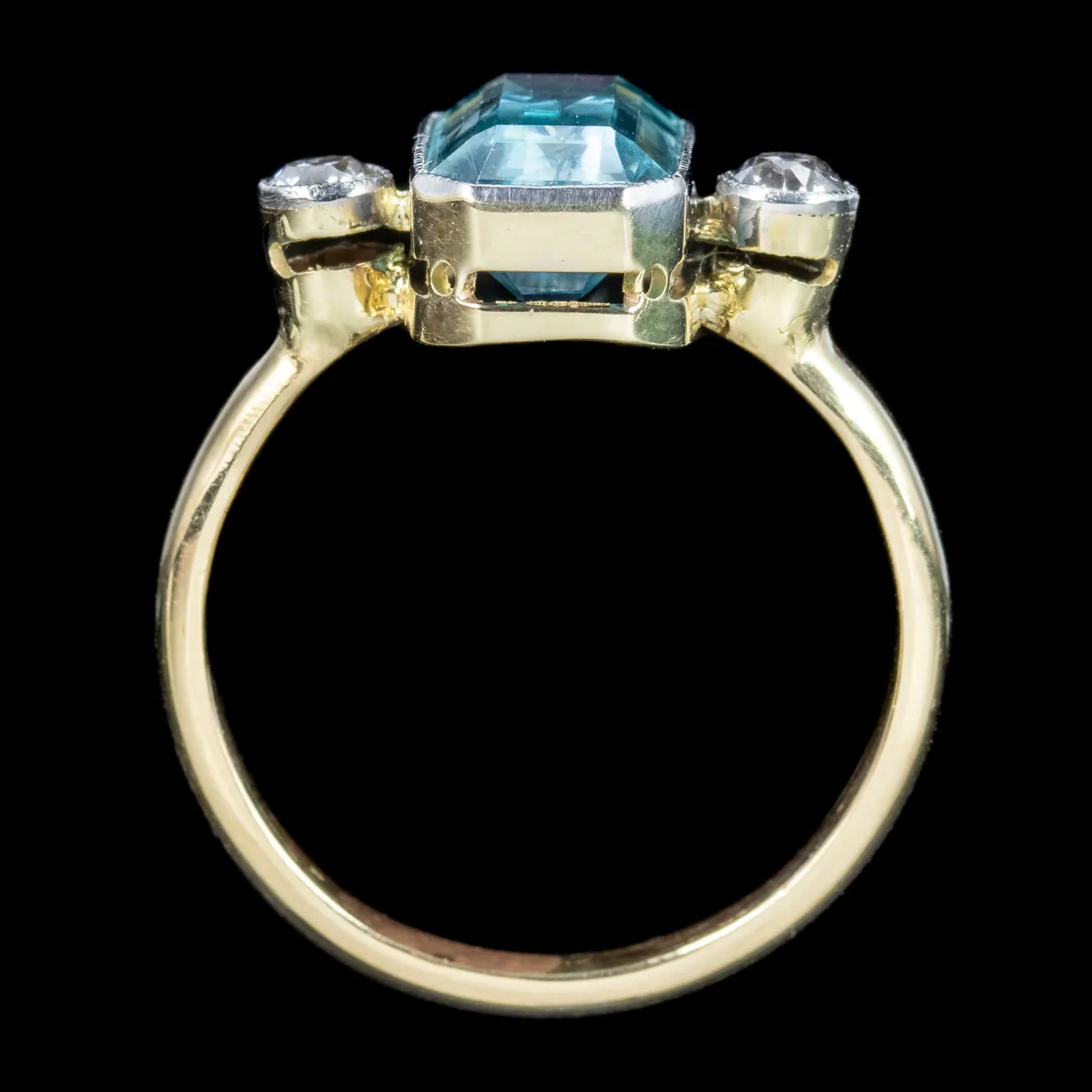 Antique Edwardian Aquamarine Diamond Trilogy Ring 3ct Aqua