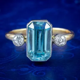 Antique Edwardian Aquamarine Diamond Trilogy Ring 3ct Aqua