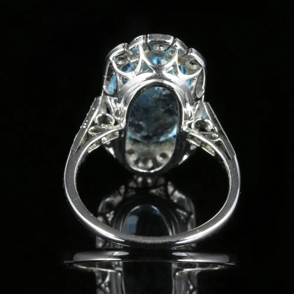 Antique Edwardian Aquamarine Rose Cut Diamond Ring 7.80Ct Aquamarine 18Ct White Gold