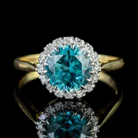 Antique Edwardian Blue Zircon Diamond Ring 2.5Ct Zircon 18Ct Gold Circa 1910