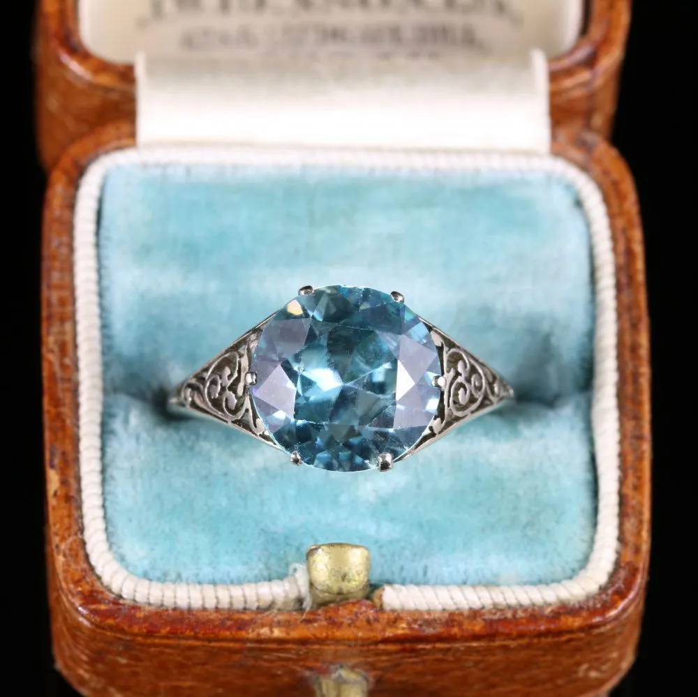 Antique Edwardian Blue Zircon Platinum Ring