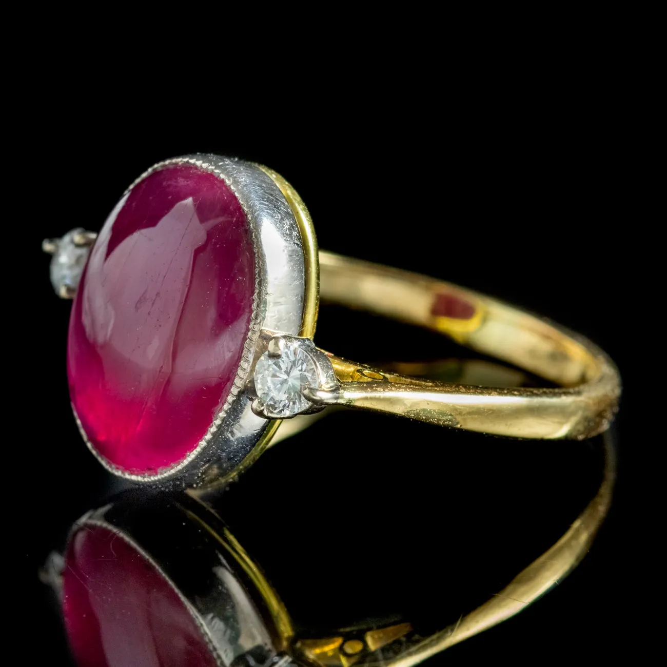 Antique Edwardian Cabochon Faux Ruby Diamond Ring Circa 1910