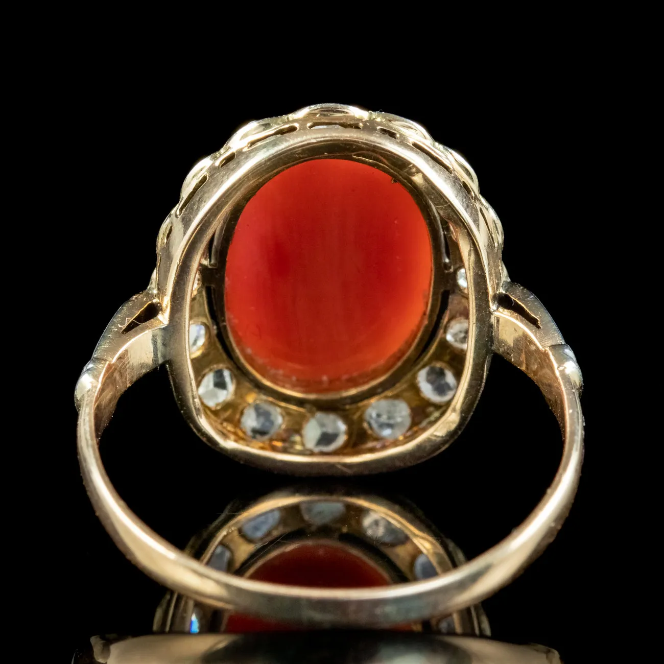 Antique Edwardian Coral Diamond Cluster Ring