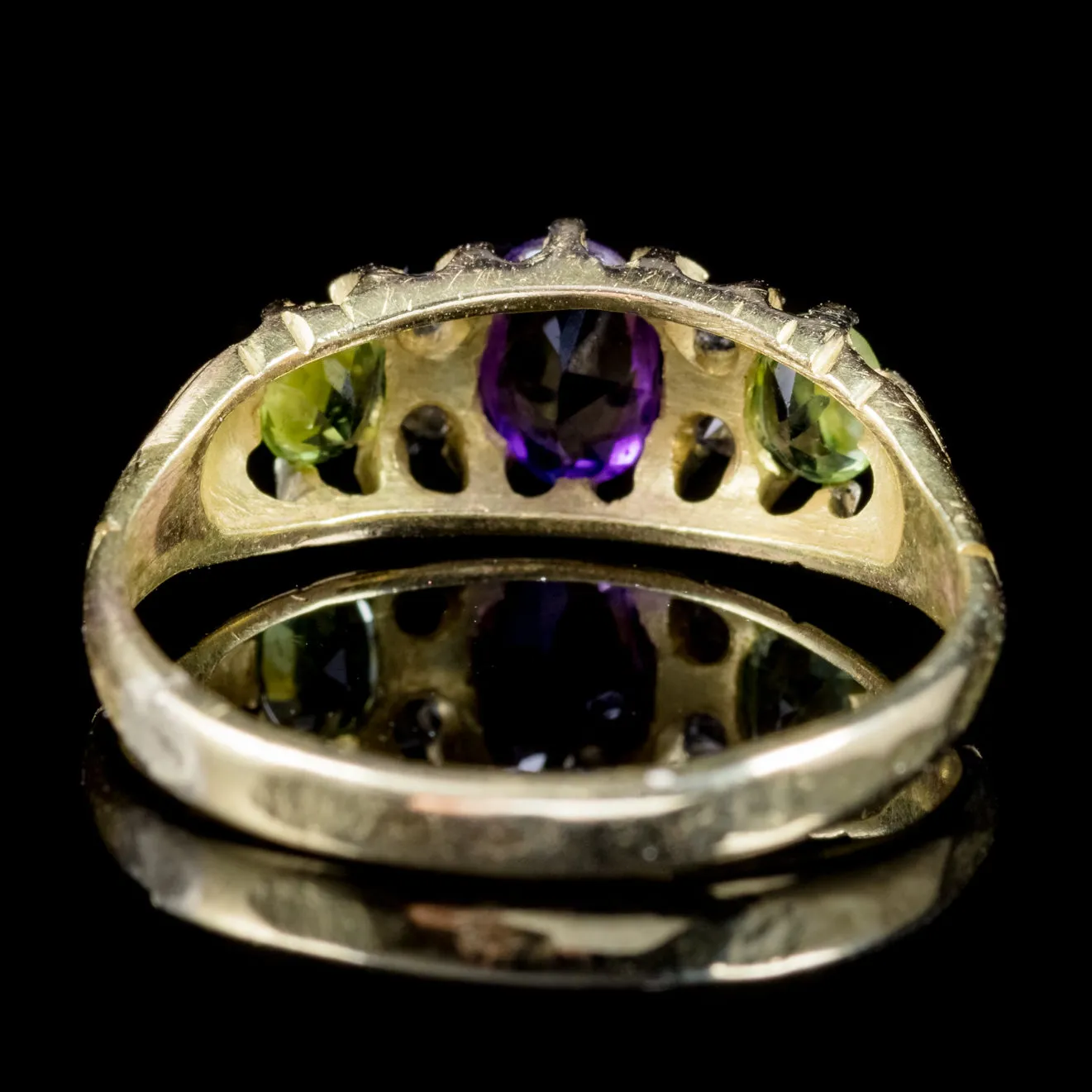 Antique Edwardian Diamond Amethyst Peridot Suffragette Ring 18Ct Gold Circa 1910