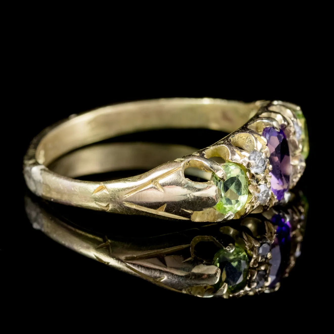 Antique Edwardian Diamond Amethyst Peridot Suffragette Ring 18Ct Gold Circa 1910