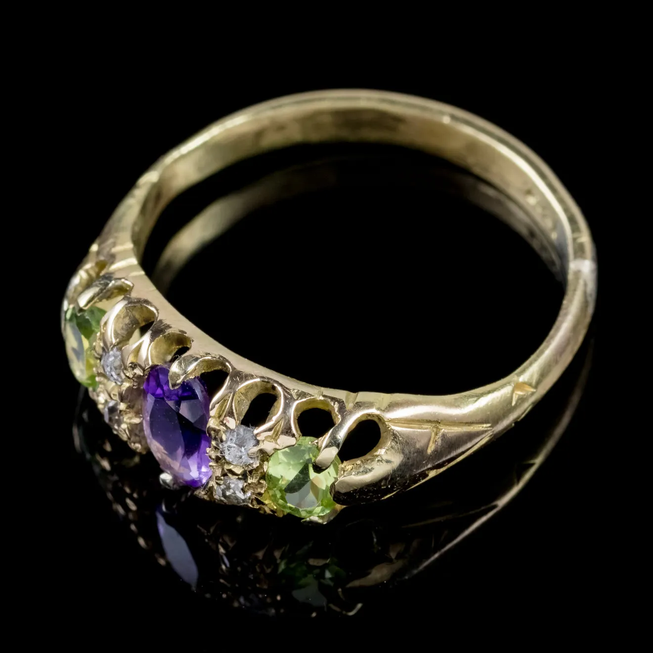 Antique Edwardian Diamond Amethyst Peridot Suffragette Ring 18Ct Gold Circa 1910