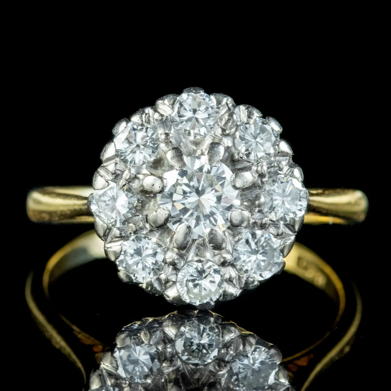 Antique Edwardian Diamond Cluster Ring 1.3ct Of Diamond