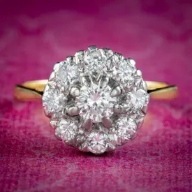 Antique Edwardian Diamond Cluster Ring 1.3ct Of Diamond