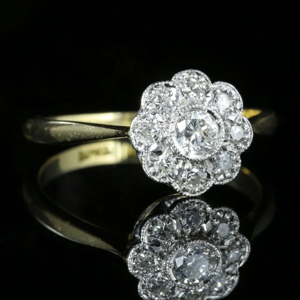 Antique Edwardian Diamond Cluster Ring 18Ct Gold Plat