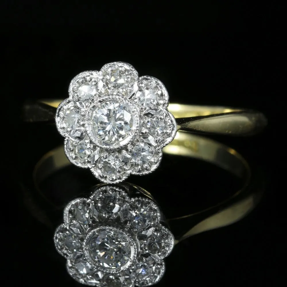 Antique Edwardian Diamond Cluster Ring 18Ct Gold Plat