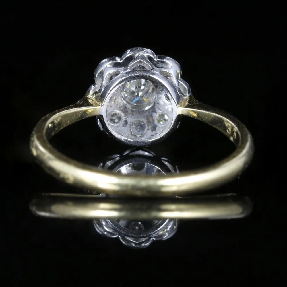 Antique Edwardian Diamond Cluster Ring 18Ct Gold Plat