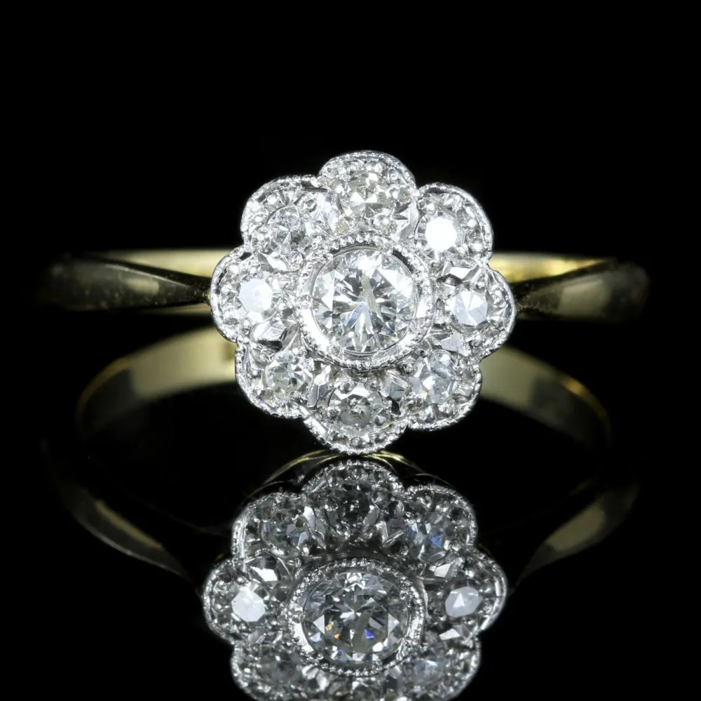 Antique Edwardian Diamond Cluster Ring 18Ct Gold Plat