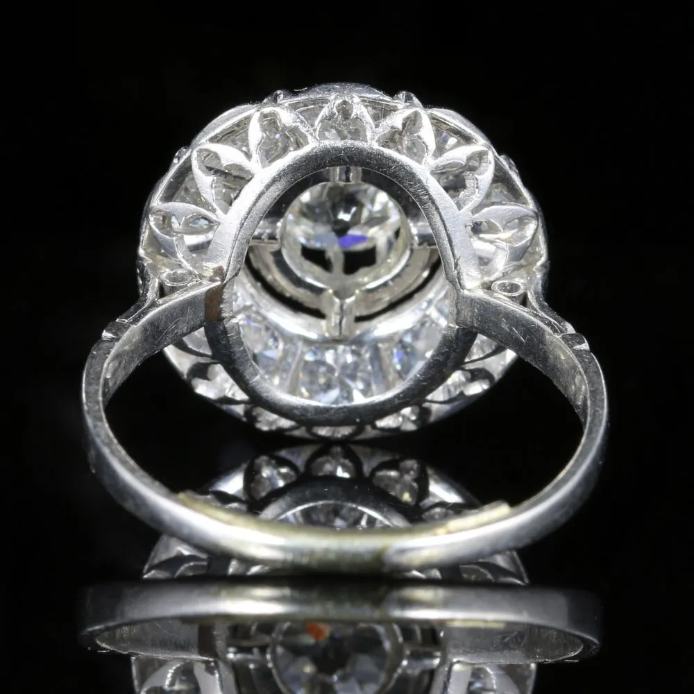 Antique Edwardian Diamond Cluster Ring 18Ct White Gold 2.60Ct