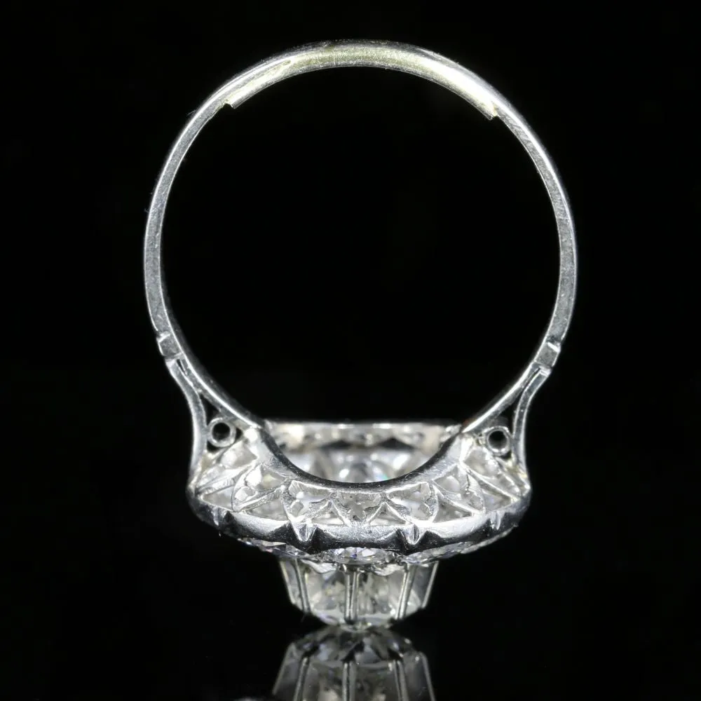 Antique Edwardian Diamond Cluster Ring 18Ct White Gold 2.60Ct