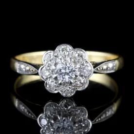 Antique Edwardian Diamond Cluster Ring Platinum 18Ct Gold Circa 1915