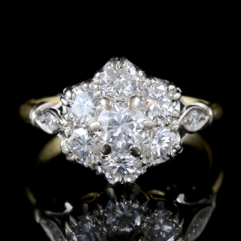 Antique Edwardian Diamond Cluster Ring Platinum 18Ct Gold Circa. 1915