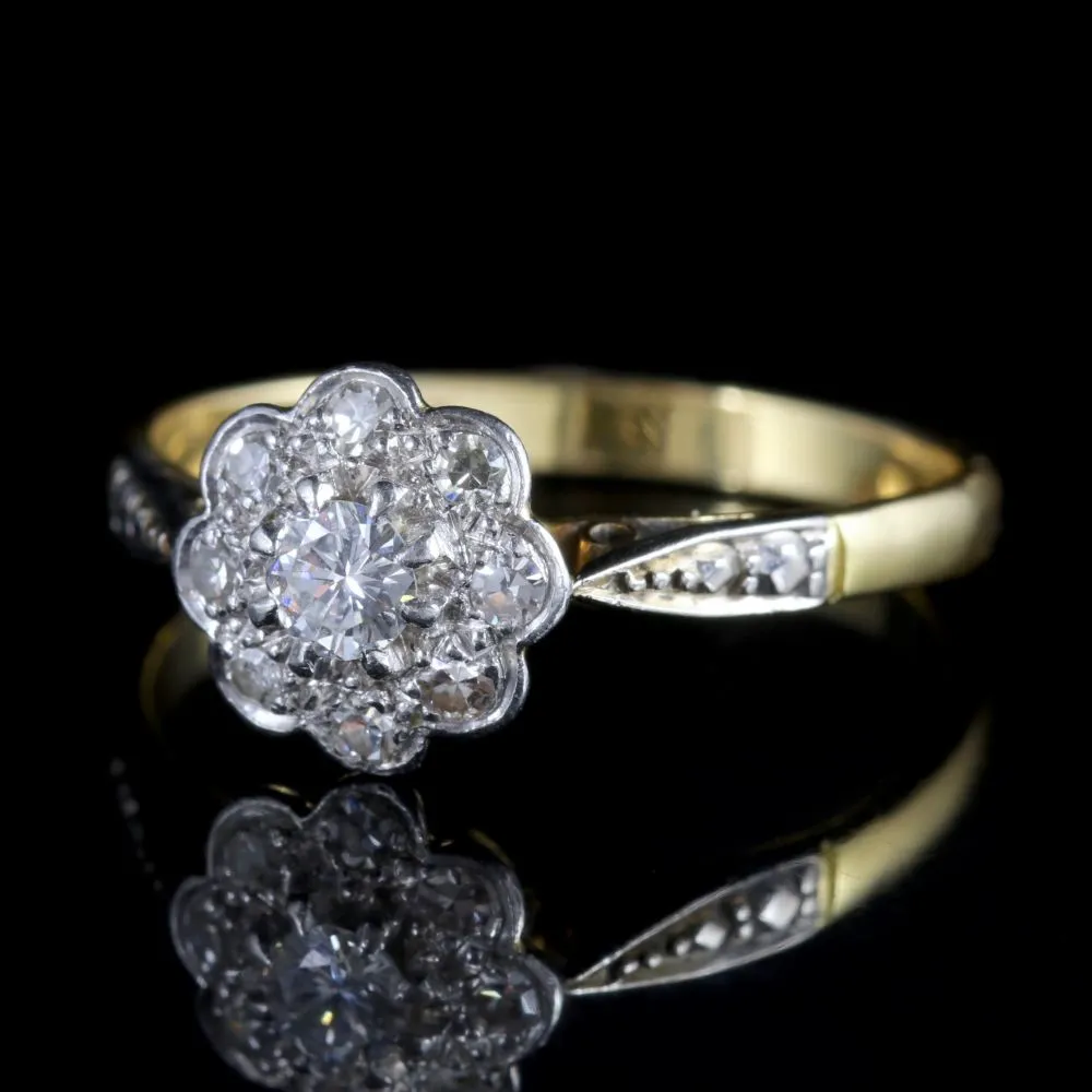 Antique Edwardian Diamond Cluster Ring Platinum 18Ct Gold Circa 1915