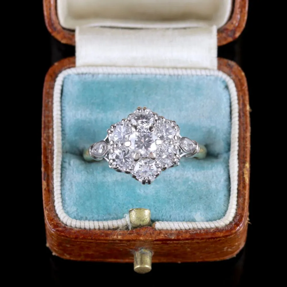 Antique Edwardian Diamond Cluster Ring Platinum 18Ct Gold Circa. 1915