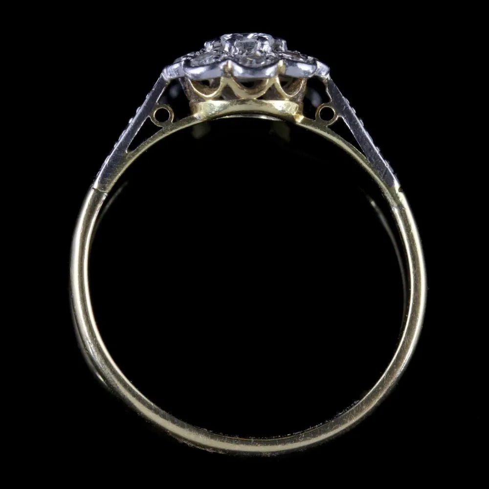 Antique Edwardian Diamond Cluster Ring Platinum 18Ct Gold Circa 1915