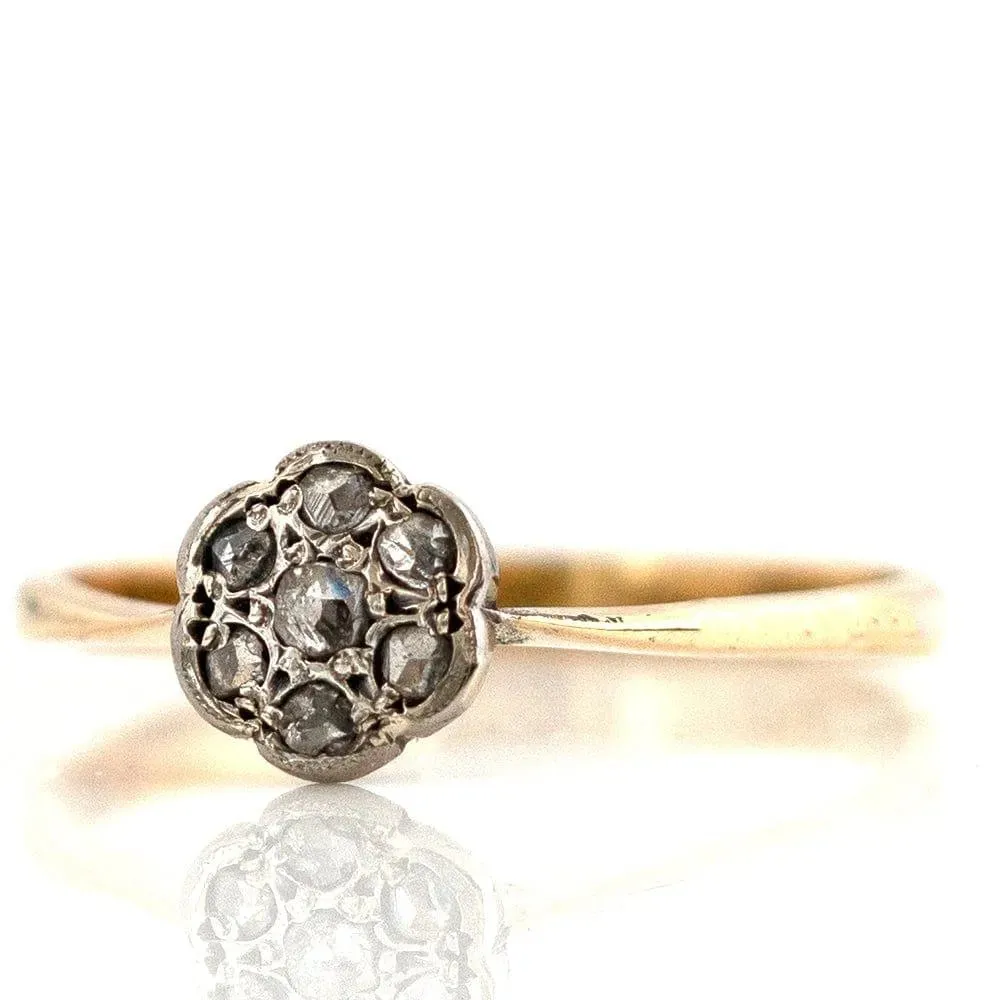 Antique Edwardian Diamond Daisy Platinum 18ct Gold Ring