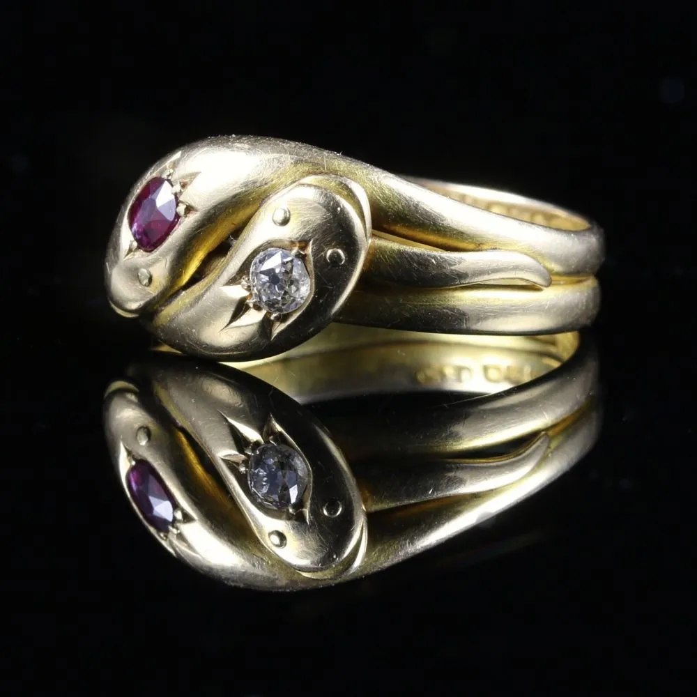 Antique Edwardian Diamond Ruby Snake Ring Dated 1905