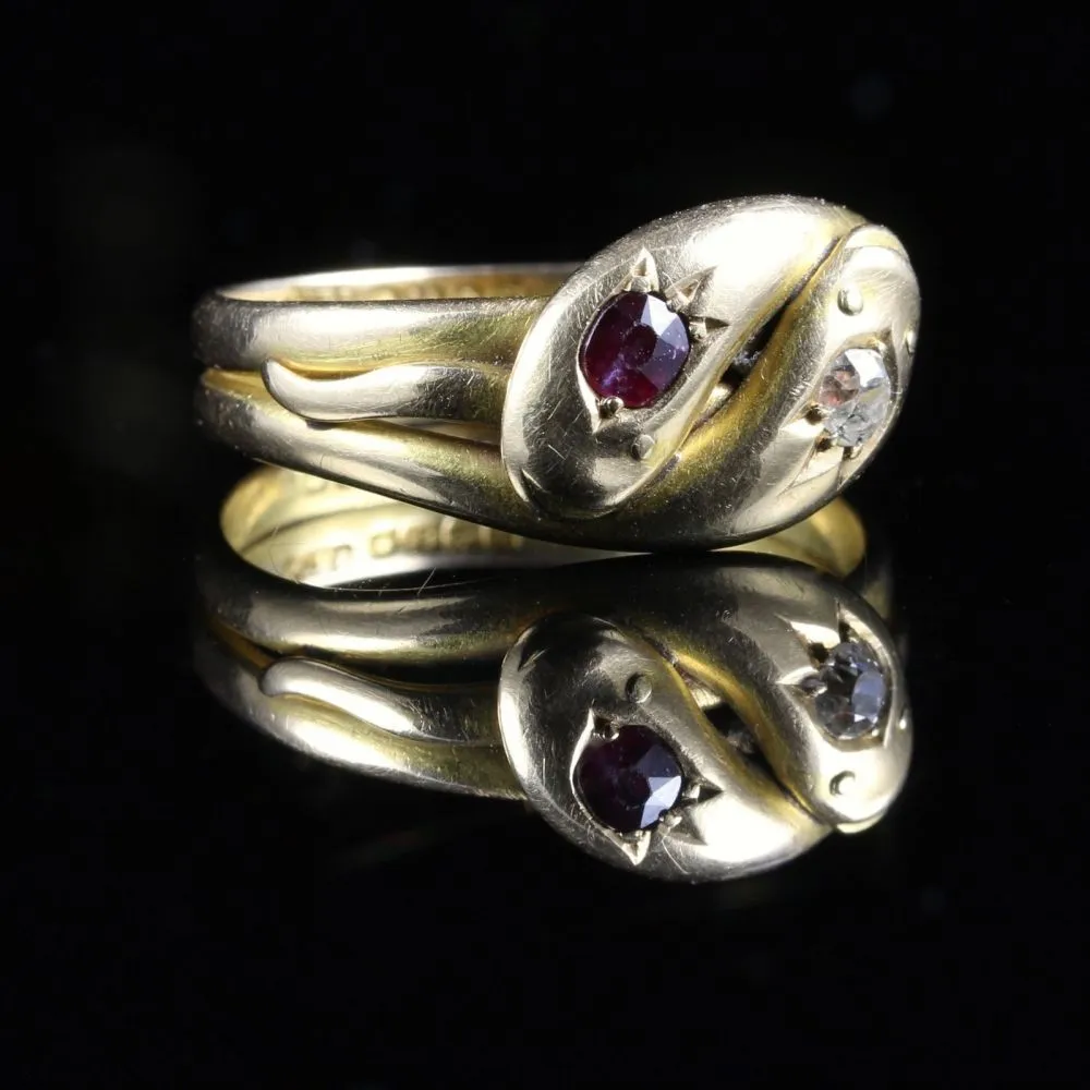 Antique Edwardian Diamond Ruby Snake Ring Dated 1905