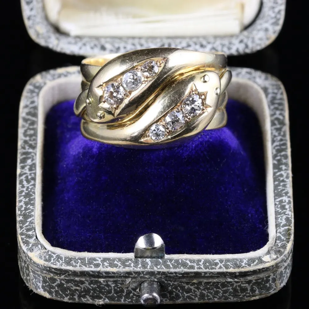 Antique Edwardian Diamond Snake Ring 18Ct Gold Dated Chester 1915