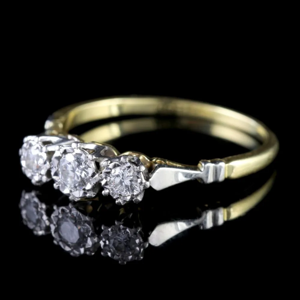 Antique Edwardian Diamond Trilogy Ring 18Ct Gold Platinum Circa 1910