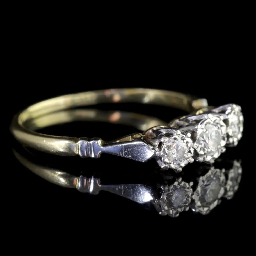 Antique Edwardian Diamond Trilogy Ring 18Ct Gold Platinum Circa 1910