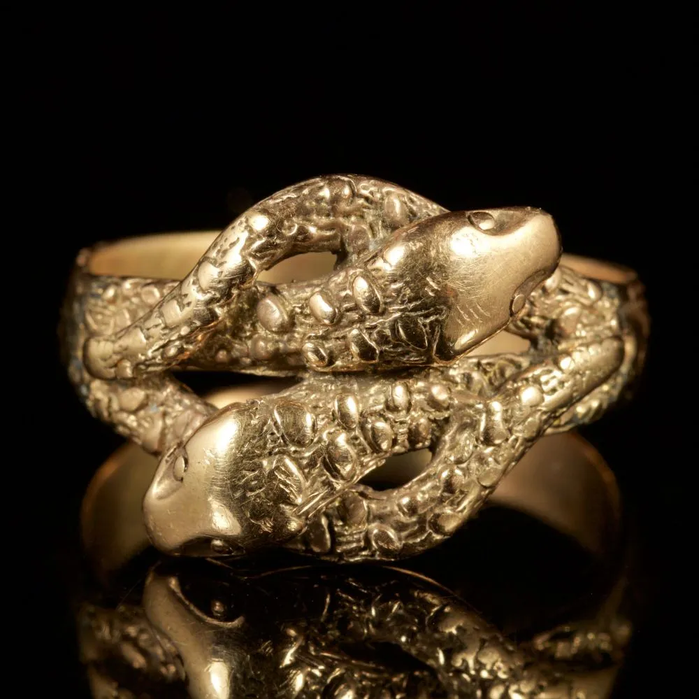 Antique Edwardian Double Snake Ring Unisex 9Ct Dated 1913