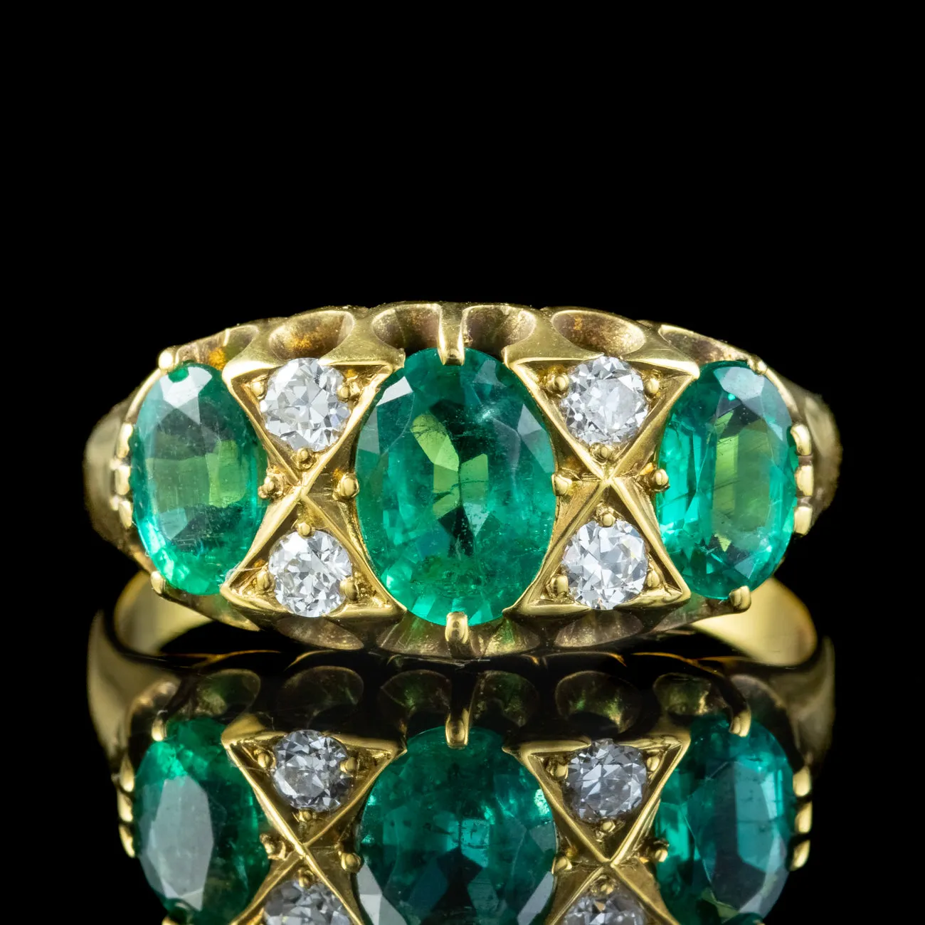 Antique Edwardian Emerald Diamond Cluster Ring 1.5ct Emerald