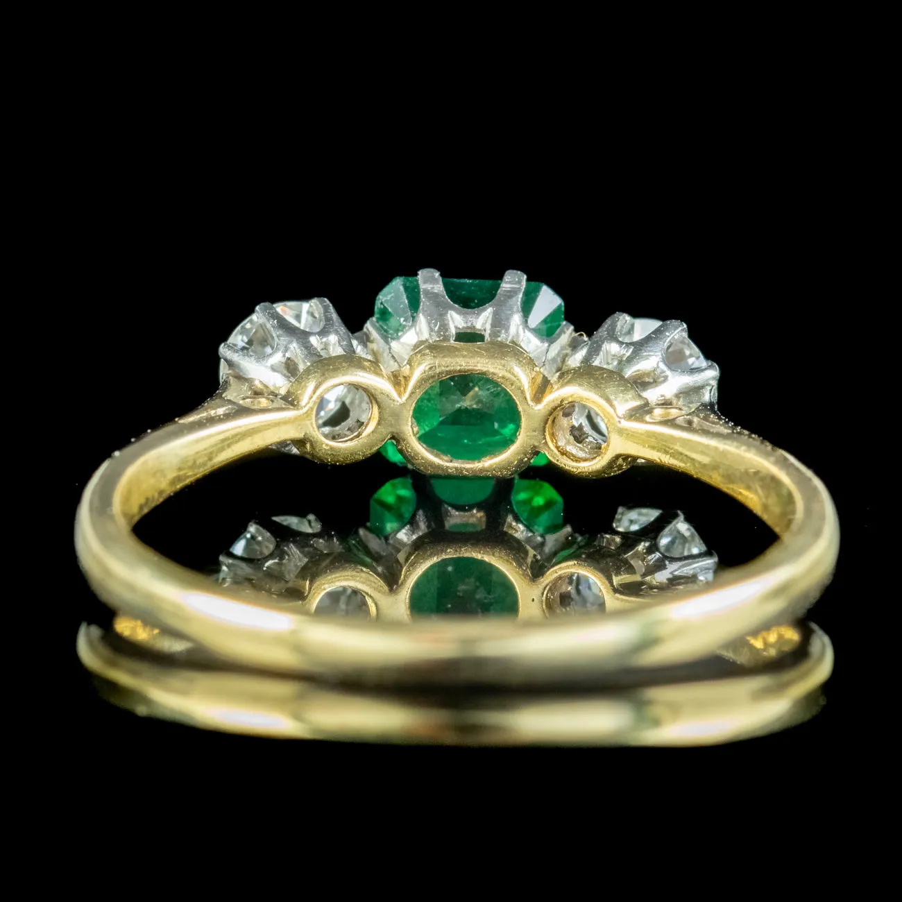 Antique Edwardian Emerald Diamond Trilogy Ring 0.80ct Emerald