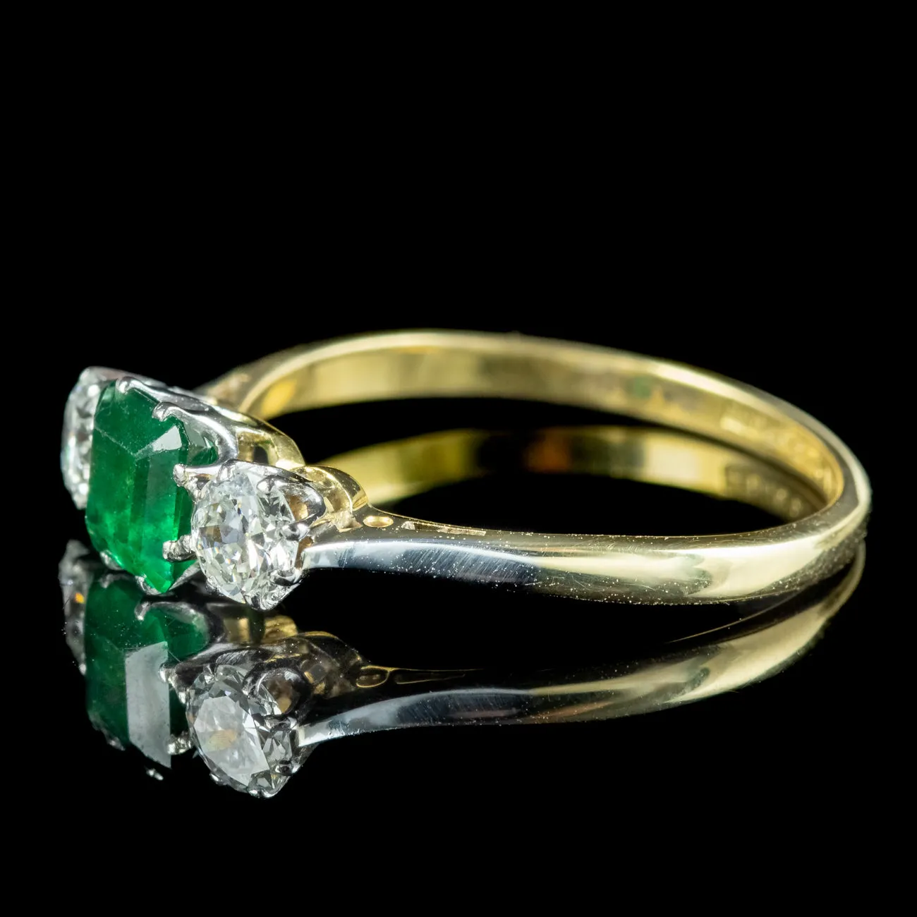 Antique Edwardian Emerald Diamond Trilogy Ring 0.80ct Emerald