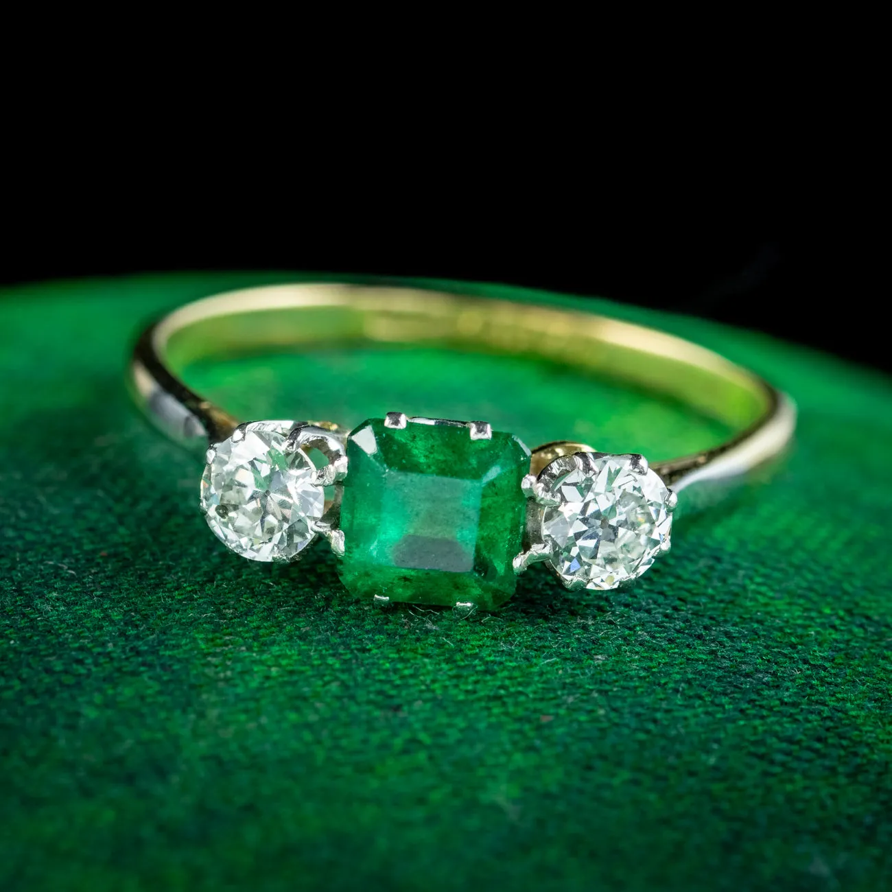 Antique Edwardian Emerald Diamond Trilogy Ring 0.80ct Emerald