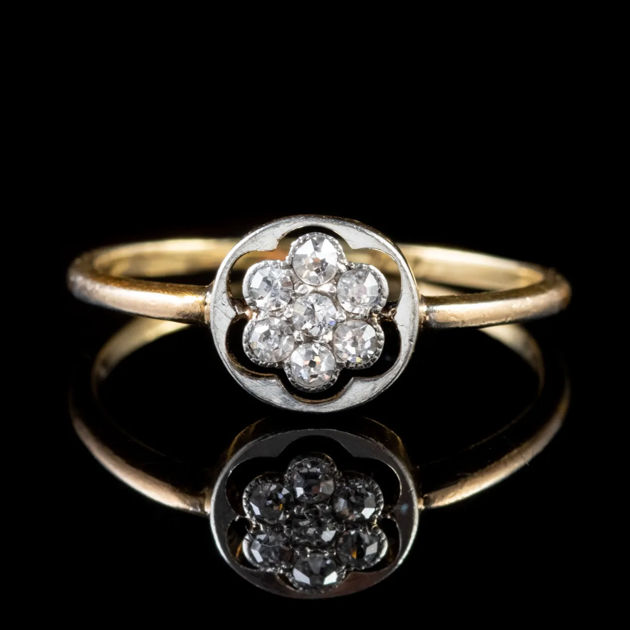 Antique Edwardian Flower Diamond Ring 18Ct Gold Platinum Circa 1910