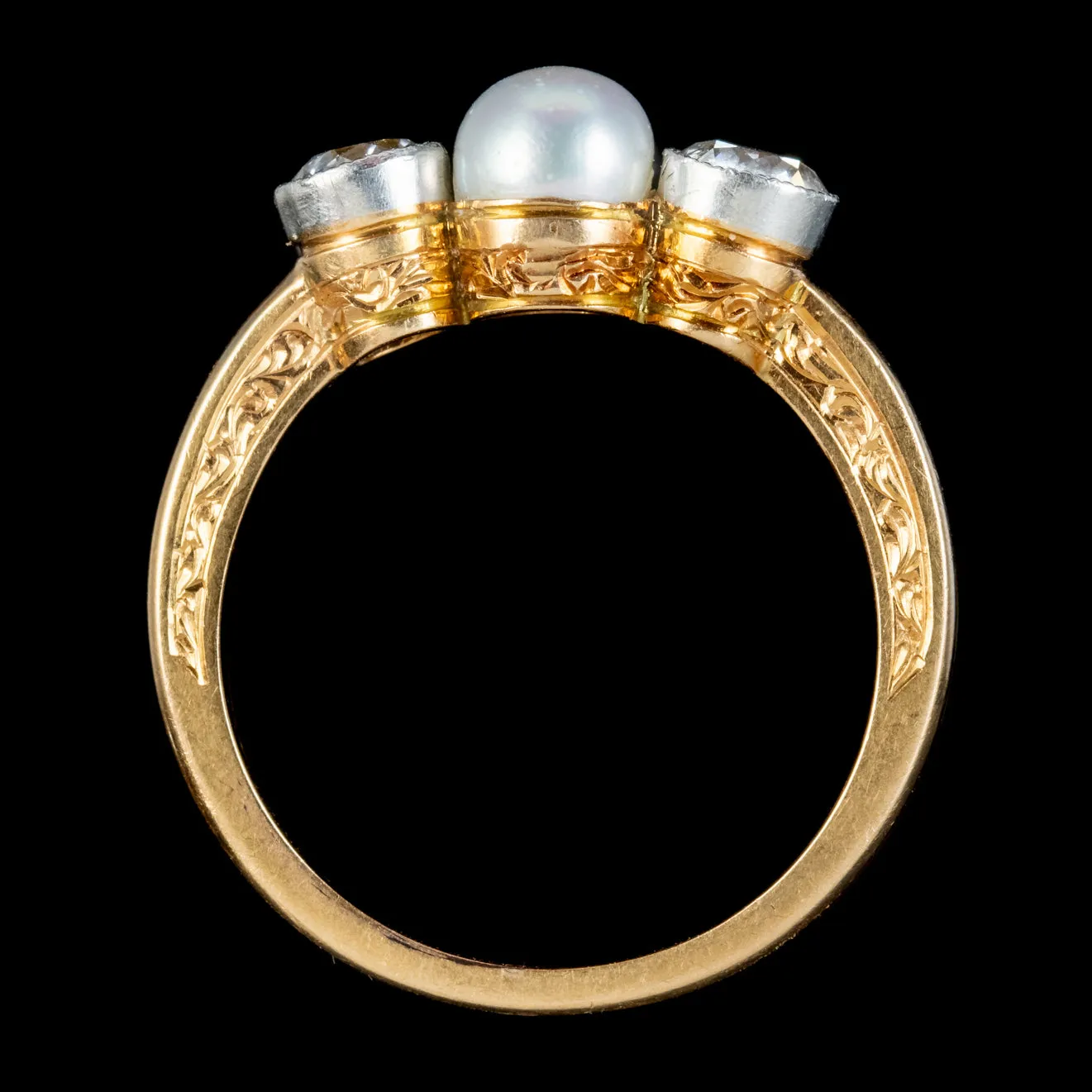 Antique Edwardian French Pearl Diamond Trilogy Ring Circa 1905